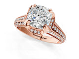 Rose gold Cushion Solitaire Pave Split Shank Ring with Four-Prong Setting_106