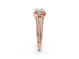 Rose gold Cushion Solitaire Pave Split Shank Ring with Four-Prong Setting_107