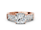 Rose gold Cushion Solitaire Princess Side Stone Engraved Band Prong Setting Ring_3