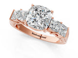 Rose gold Cushion Solitaire Princess Side Stone Engraved Band Prong Setting Ring_4
