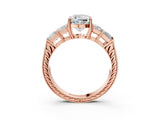 Rose gold Cushion Solitaire Princess Side Stone Engraved Band Prong Setting Ring_6