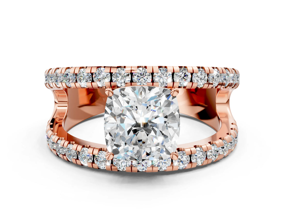 Rose gold Cushion Solitaire Split Shank Pave Diamond Ring_49