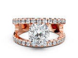 Rose gold Cushion Solitaire Split Shank Pave Diamond Ring_49