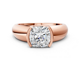Rose gold Cushion Solitaire Tension Set Diamond Ring with Wide Band_20