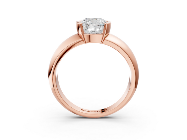 Rose gold Cushion Solitaire Tension Set Diamond Ring with Wide Band