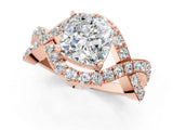 Rose gold Cushion Solitaire Twist Band Pavé Diamond Engagement Ring_33