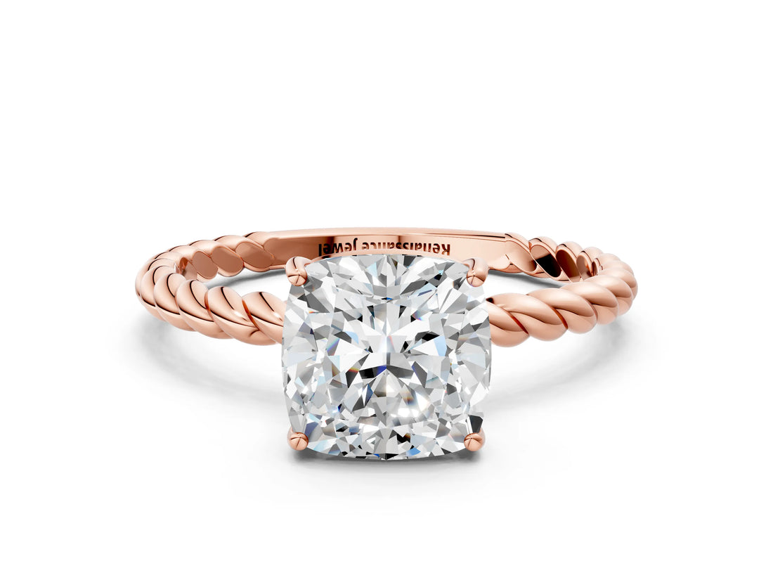 Rose gold Cushion Solitaire Twist Band Ring with Four-Prong Setting_80