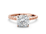 Rose gold Cushion Solitaire Twist Band Ring with Four-Prong Setting_80