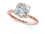 Rose gold Cushion Solitaire Twist Band Ring with Four-Prong Setting_81