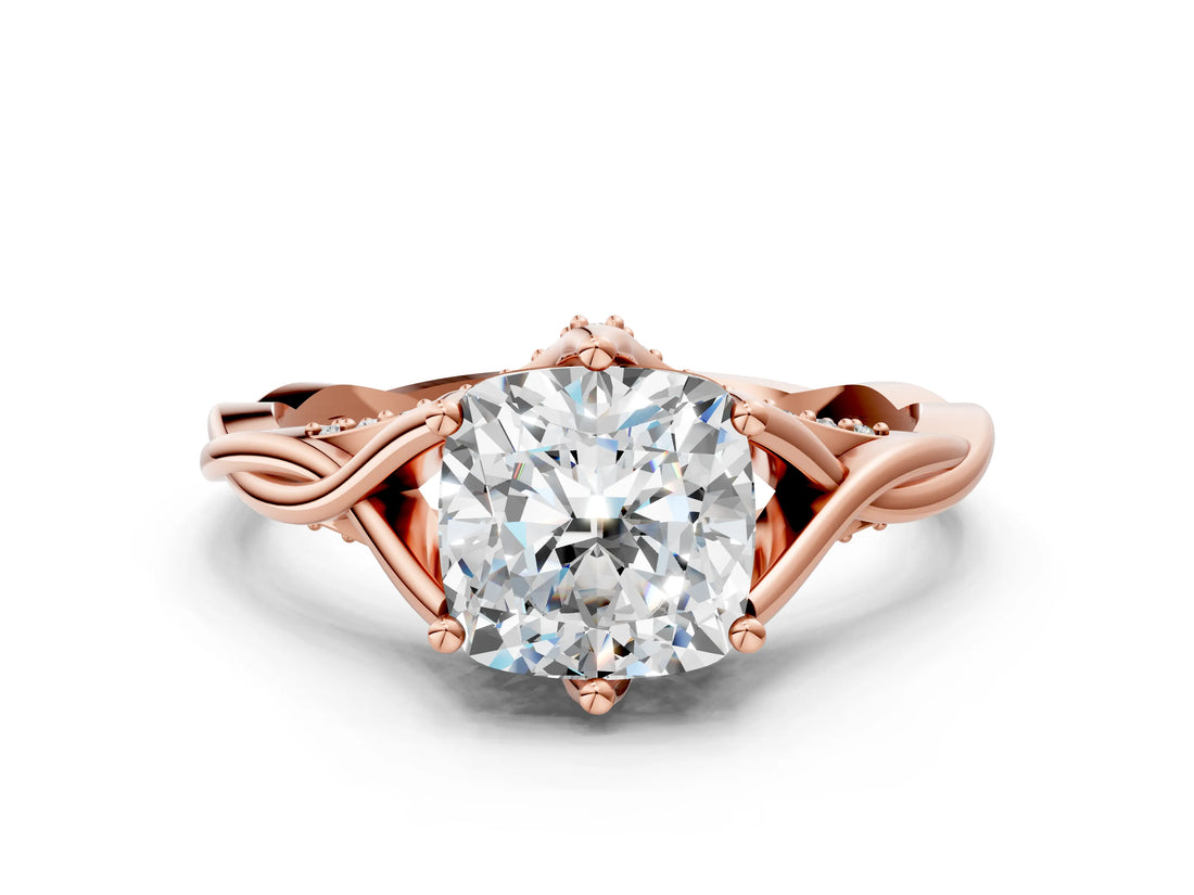 Rose gold Cushion Solitaire Twist Band Six-Prong Setting 1