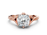 Rose gold Cushion Solitaire Twist Band Six-Prong Setting 1