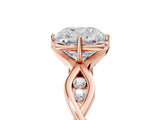 Rose gold Cushion Solitaire Twist Band with Leaf Prong Setting 5