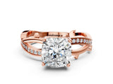 Rose gold Cushion Solitaire Twist Band with Pavé Accents and Four-Prong Setting_20