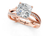 Rose gold Cushion Solitaire Twist Band with Pavé Accents and Four-Prong Setting_21