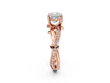 Rose gold Cushion Solitaire Twist Band with Pavé Accents and Four-Prong Setting_22