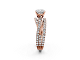Rose gold Cushion Solitaire Twist Band with Pavé Setting and Four-Prong Setting_103
