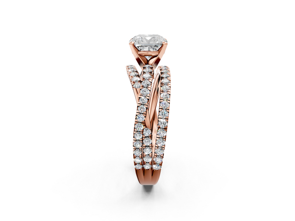 Rose gold Cushion Solitaire Twist Band with Pavé Setting and Four-Prong Setting