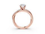 Rose gold Cushion Solitaire Twist Band with Pavé Setting and Four-Prong Setting_104