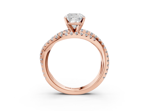 Rose gold Cushion Solitaire Twist Band with Pavé Setting and Four-Prong Setting