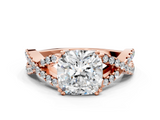 Rose gold Cushion Solitaire Twist Band with Pavé Setting and Four-Prong Setting_31