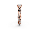 Rose gold Cushion Solitaire Twist Band with Pave Prong Setting_37
