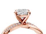 Rose gold Cushion Solitaire Twist Band with Pave Prong Setting_39