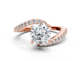 Rose gold Cushion Solitaire Twist Band with Pave Set Diamonds and Four-Prong Setting_129