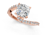 Rose gold Cushion Solitaire Twist Band with Pave Set Diamonds and Four-Prong Setting_130