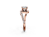 Rose gold Cushion Solitaire Twist Band with Pave Set Diamonds and Four-Prong Setting_131