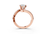 Rose gold Cushion Solitaire Twist Band with Pave Set Diamonds and Four-Prong Setting_132