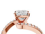 Rose gold Cushion Solitaire Twist Band with Pave Set Diamonds and Four-Prong Setting_133