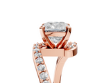 Rose gold Cushion Solitaire Twist Band with Pave Set Diamonds and Four-Prong Setting_134