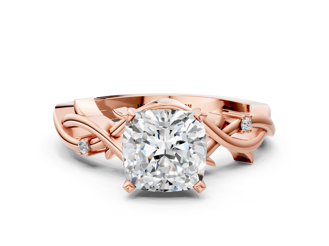 Rose gold Cushion Solitaire Twisted Band Prong Setting Ring_193