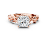 Rose gold Cushion Solitaire Twisted Band Prong Setting Ring_193