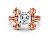 Rose gold Cushion Solitaire Twisted Band Scroll Prong Ring_3