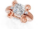 Rose gold Cushion Solitaire Twisted Band Scroll Prong Ring_4