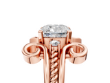Rose gold Cushion Solitaire Twisted Band Scroll Prong Ring_8