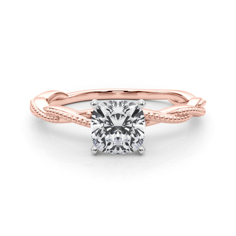 Rose gold Cushion Solitaire Twisted Band with Bead Prong Setting 1