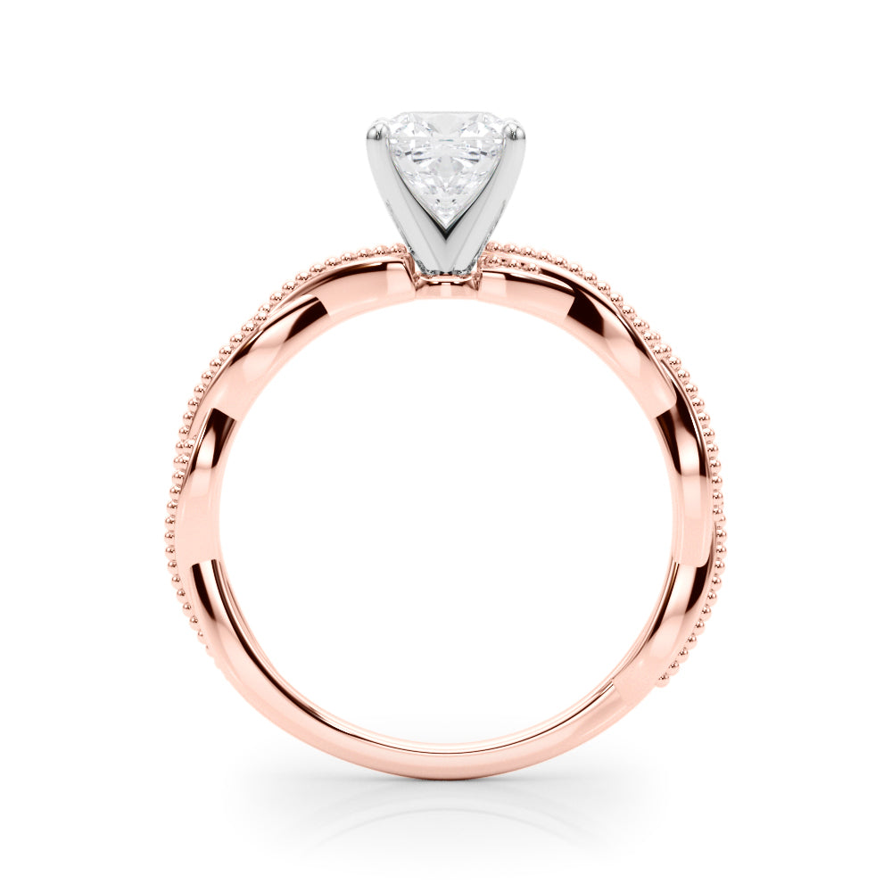 Rose gold Cushion Solitaire Twisted Band with Bead Prong Setting 2
