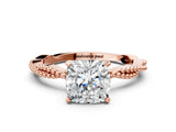 Rose gold Cushion Solitaire Twisted Band with Bead Prong Setting_333