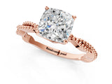 Rose gold Cushion Solitaire Twisted Band with Bead Prong Setting_334