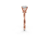 Rose gold Cushion Solitaire Twisted Band with Bead Prong Setting_335
