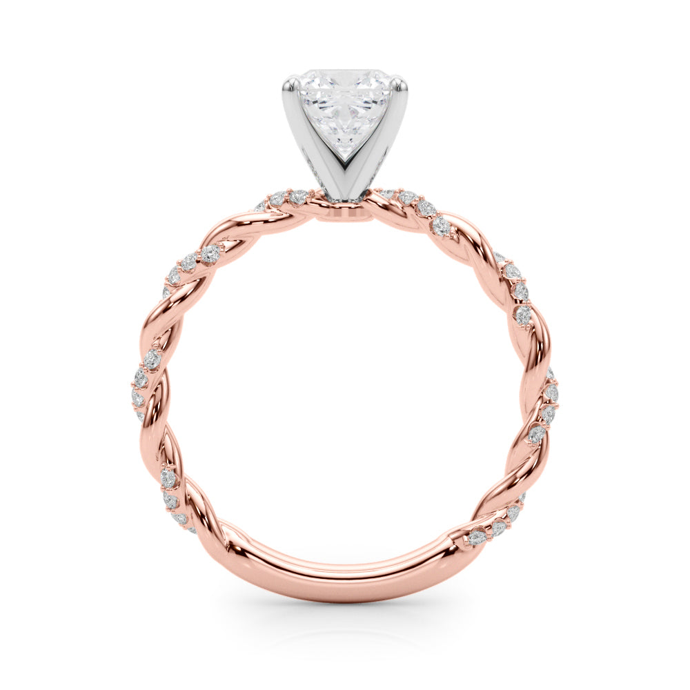 Rose gold Cushion Solitaire Twisted Band with Pavé Accents and Four-Prong Setting 2