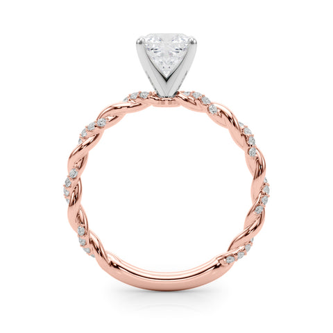 Rose gold Cushion Solitaire Twisted Band with Pavé Accents and Four-Prong Setting 2