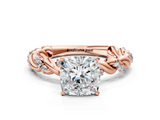 Rose gold Cushion Solitaire Twisted Band with Pavé Accents and Four-Prong Setting_24