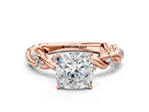 Rose gold Cushion Solitaire Twisted Band with Pavé Accents and Four-Prong Setting_24