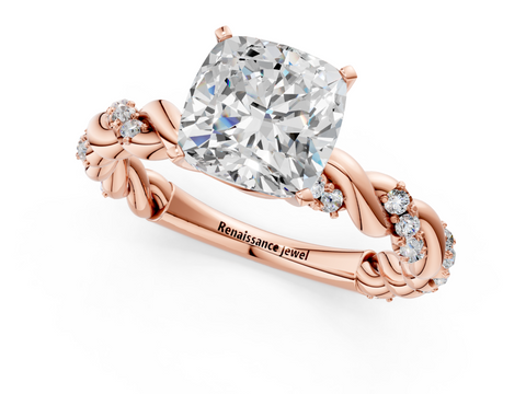 Rose gold Cushion Solitaire Twisted Band with Pavé Accents and Four-Prong Setting_25
