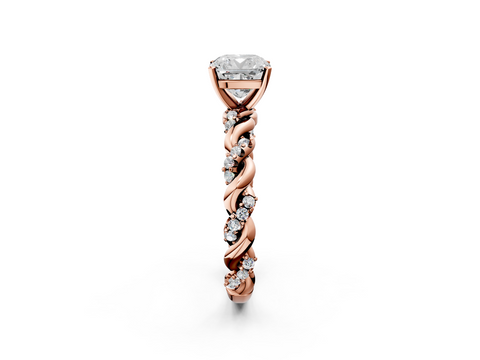 Rose gold Cushion Solitaire Twisted Band with Pavé Accents and Four-Prong Setting_26
