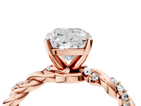 Rose gold Cushion Solitaire Twisted Band with Pavé Accents and Four-Prong Setting_28