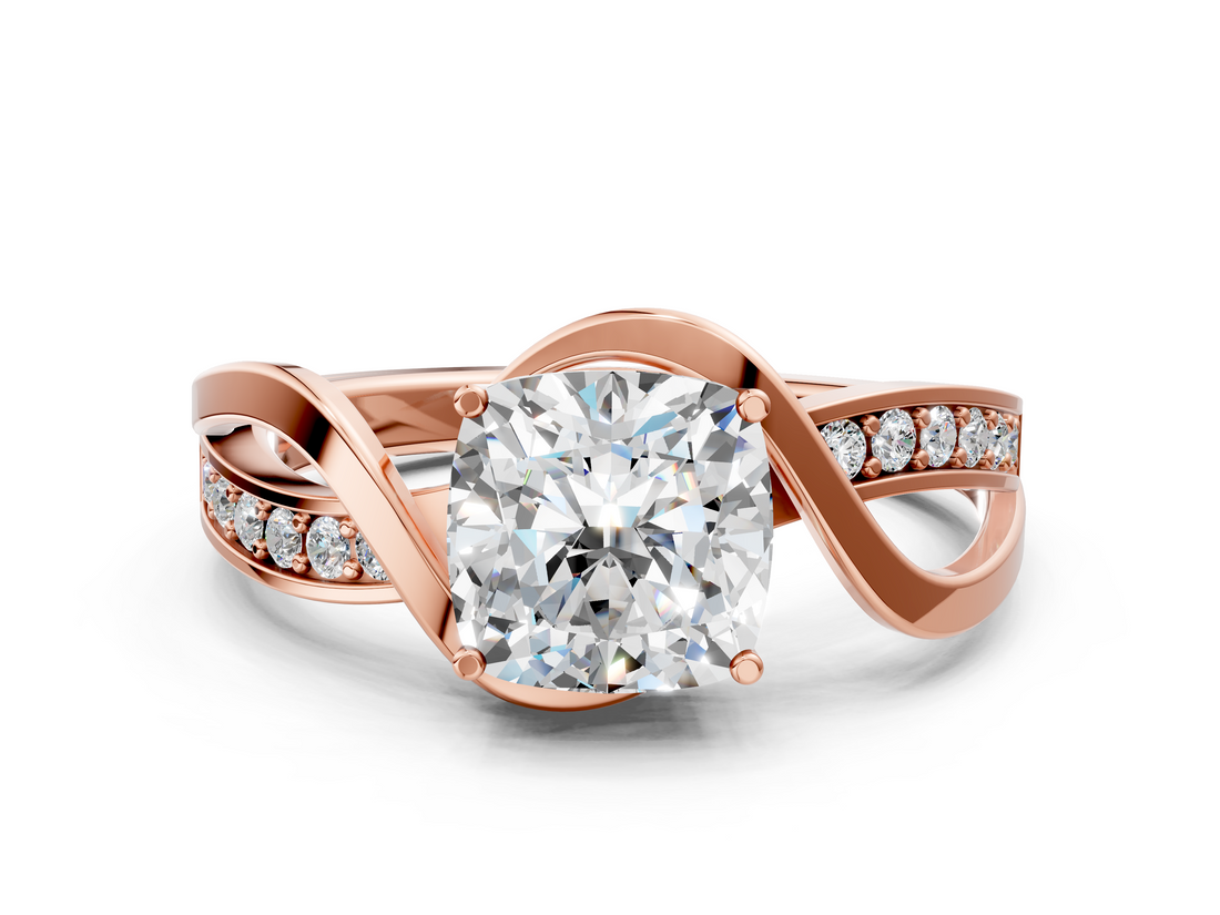 Rose gold Cushion Solitaire Twisted Band with Prong Setting_13